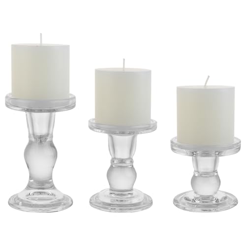 3-Piece Set of Glass Candlestick, Crystal Candlestick Holder Holder and Conical Candle, Christmas Candle Holder Decoration, Family Living Room Wedding Candle Holder (Clear) - color: Clear
