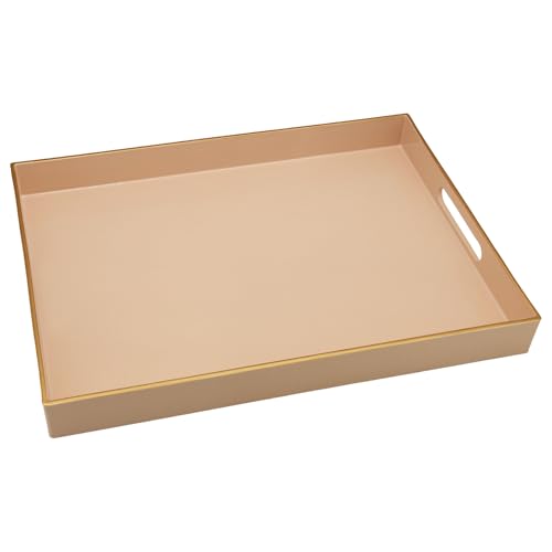 15.8" x 11.8" Blush Pink Plastic Serving Tray with Gold Trim and Handles, Decorative Rectangular Tray for Ottoman, Coffee Table, Kitchen Counter, Bathroom Vanity, Heavy-Duty & Easy to Clean - color: Blush Pink