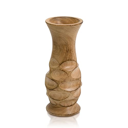 Aeravida Beautifully Carved Natural Mango Tree Wood Rustic Vase | Modern Flower Vase | Mango Tree Wood Kitchen Decor | Handmade Vase | Carved Shaped Vase