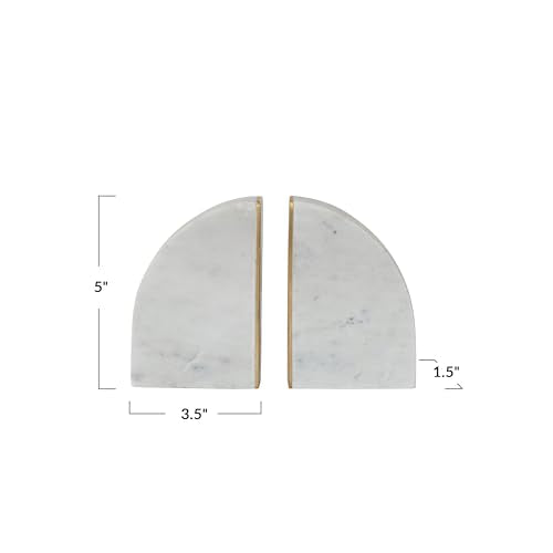 Bloomingville 2-Piece Marble Bookends with Brass Inlay, Gold Finish, White