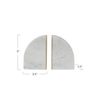 Bloomingville 2-Piece Marble Bookends with Brass Inlay, Gold Finish, White