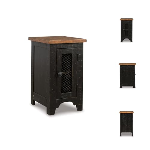 Signature Design by Ashley Valebeck Rustic Farmhouse Chair Side End Table with Cabinet Door, Distressed Black - color: Black