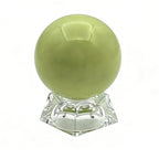 Natural Green Night Pearl Fluorescent Sphere 2.83 inch (72mm) - Polished Natural Stone Glows in Dark with Trapezoid Crystal Stand & UV Flashlight, Mystical Eastern Gem for Sleep Aid Home Decor