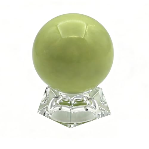 Natural Green Night Pearl Fluorescent Sphere 2.83 inch (72mm) - Polished Natural Stone Glows in Dark with Trapezoid Crystal Stand & UV Flashlight, Mystical Eastern Gem for Sleep Aid Home Decor