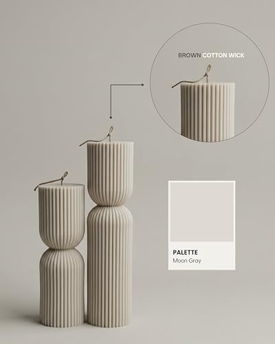 LAWA Hourglass Pillar Candle - Large Beautiful Handmade Pillar Scented Soy Wax Candle Elegant Bubble Aesthetic Candle Housewarming Gift Home Room Shelf Decor Idea Moon Gray (Set of 2) - color: Moon Gray