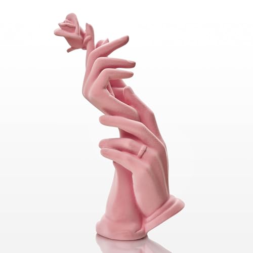 Romantic Couple Statue with Rose, Modern Love Figurine Spring Decor for Home, Symbol of Love & Commitment, Anniversary Wedding Gift for Couples, Bedroom Living Room Shelf Decoration (Pink) - color: Hand Rose-pink
