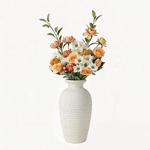Ceramic Farmhouse Vase, 14.4 Inch Large Handmade Rustic Flower Vase, Waterproof Tall Vase for Pampas Grass & Home Decor, Ideal for Living Room, Shelf, Wedding & Housewarming Gift in Off-White