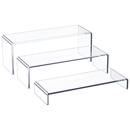 HIIMIEI Acrylic Display Riser, 3 Step 12" Large Acrylic Risers, Thickened to 5mm Clear Rectangular Display Shelf for Cupcake Stand, Tiered Display Stand for gemstone, curio, figurines, Collectibles - size: 12'' - 3PCS