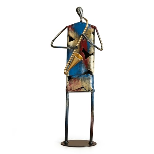 Modern Metal Musician Sculpture, Handmade Colorful Music Player Figurine, Abstract Iron Art Statue for Home Decor, Office Desk, Bookshelf, Living Room Decorations, Gift for Music Lovers (Saxophone) - color: Saxophone