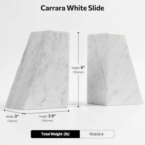 Luxury Marble Bookends for Shelves, 11LB Heavy Duty Marble Book Ends for Heavy Books, Stone Bookends Decorative, Polished, Carrara White Triangular, Set of 2 - color: Carrara White, size: 3.9×3×6 Inch