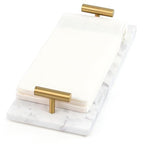 LIN CHUAN Marble Napkin Holder,Guest Towel Holder Tray,Marble Tray for Bathroom & Kitchen Countertop with Brass Handles,Paper Hand Towel Holder,White