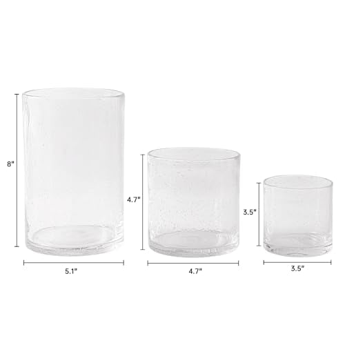NITIME Hurricane Candle Holder Set of 3 Clear Candle Holders for Pillar Candles, Seeded Bubbles Glass Candle Holder for table centerpiece, Glass Cylinder Vases for Home, Patio and Wedding 8"4.7"3.5"H - color: Clear, size: Medium