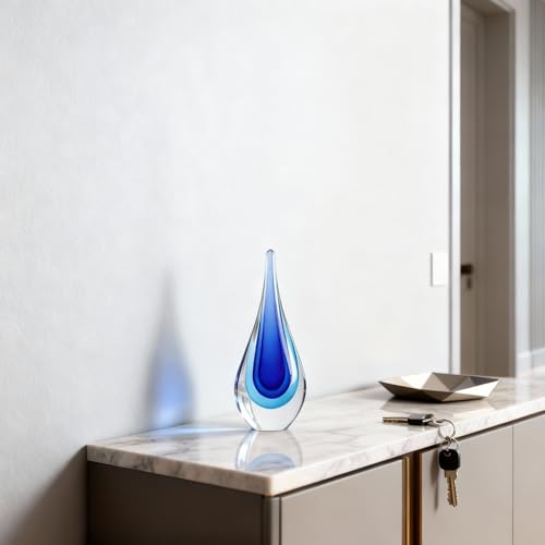 DOVDOV Blown Glass Sculpture, Blue Glass Art Collectible Statue, Unique Teardrop Ornament, Suitable for Office, Bookshelf, Dressing Table, Living Room Coffee Table, or Mantelpiece Display. - color: B