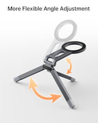 iWALK Magnetic Foldable Metal Phone Stand for iPhone, Strong Magnet Mini Cell Phone Tripod Stand for Vlog, Gym, Travel Essentials Compatible with iPhone 17, 16, 15, 14, 13, 12 Series, Silver
