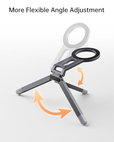 iWALK Magnetic Foldable Metal Phone Stand for iPhone, Strong Magnet Mini Cell Phone Tripod Stand for Vlog, Gym, Travel Essentials Compatible with iPhone 17, 16, 15, 14, 13, 12 Series, Silver