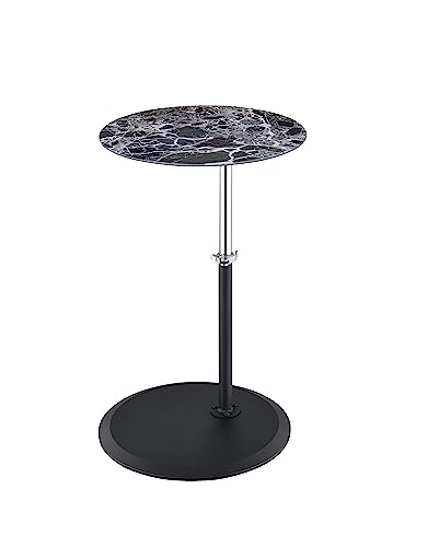 Small Drink Table,Height Adjustable Pedestal Table, Martini Tables, Side End Tables with Round Marble Top,Increase Size and Weighted Base for Small Spaces Living Room,Bedroom - Black - color: Marble-adjustable 2#