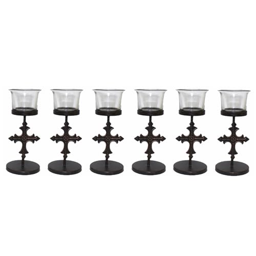 Hosley Set of 6 Black Metal & Glass Votive Candle Holders | Decorative Tea Light Holders for Home Decor, Wedding, Parties, and Dining Table Centerpieces - color: Bronze3