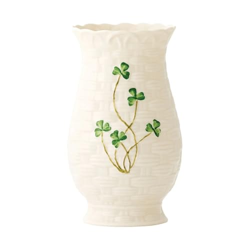 Belleek Kylemore Vase - White Flower Vase Handcrafted Fine Parian China Shamrock Irish Decor, 3.1 x 7 Inches