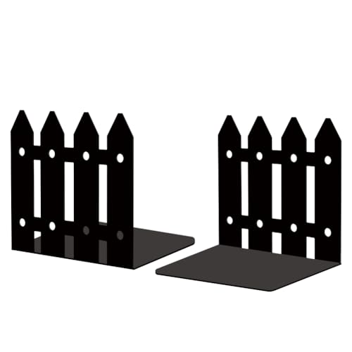 Peacoblue Metal Bookends for Shelves, Modern Decorative Heavy Duty Study Book Support Stoppers for Office, Desk, Shelf, Room 5.3"x4.3"x4.9" Cast Iron Simple Tall Bookends, 1 Pair (Farmhouse Fence) - style: Farmhouse and Fence
