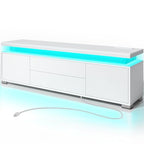 Rolanstar TV Stand with LED Lights & Power Outlet, Modern Entertainment Center for 32/43/50/55/65 Inchs TVs, Table, Universal Gaming Media Stand Storage Cabinet and Large Storage, White - color: White