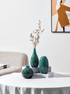 Ceramic Bud Vase Set, Fambe Blue Glazed Finish, Decorative Flower Vases (Blue-Set of 3) - color: Blue-set of 3