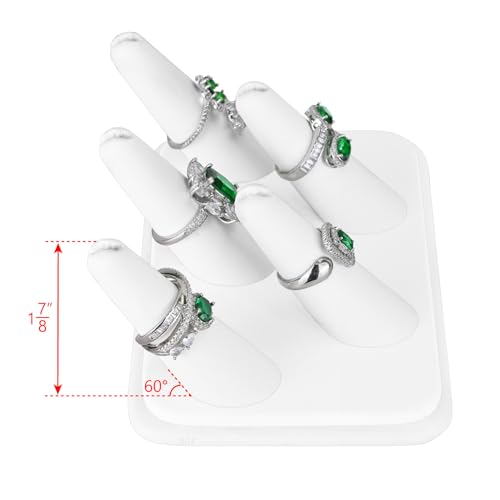 MOOCA Deluxe Leatherette 2 Pcs Set 5-Ring Organizer for Showcase Display Ring Finger Holder Jewelry Display Stands Jewelry Storage, White PU Leatherette, 5 1/4 W x 3 5/8 D x 2 3/8 H inch - color: White Faux Leather, 5 Rings x 2