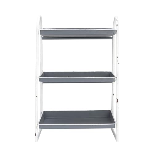 Creative Co-Op Heavily Distressed 3-Tier Metal Tray with White Frame & Rim, Grey - color: Grey