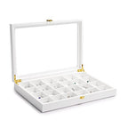 Oirlv Premium Blue Leather 24 Grid Jewelry Tray with Transparent Lid Earrings Rings Organizer Box Stackable Jewelry Box Drawer Inserts Women Gift - color: White, size: 24 Grid