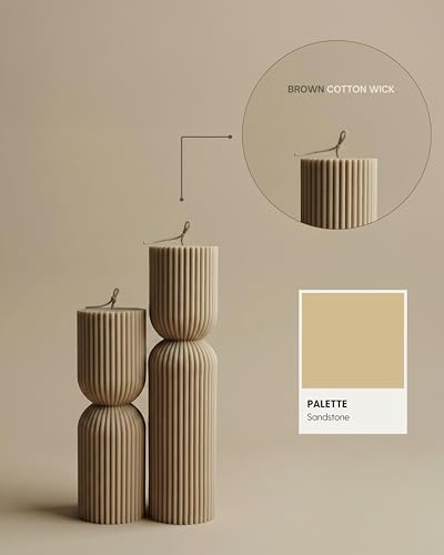 LAWA Hourglass Pillar Candle - Large Beautiful Handmade Pillar Scented Soy Wax Candle Elegant Bubble Aesthetic Candle Housewarming Gift Home Room Shelf Decor Idea Sandstone (Set of 2) - color: Sandstone