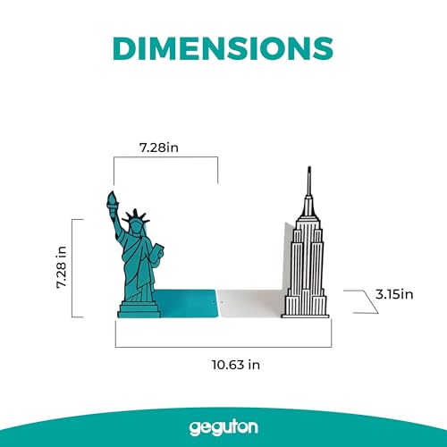 NYC Bookends with Statue of Liberty and Empire State Building Design - Steel with Epoxy Coating - Decorative Pair of Book Holders for Shelves, Desk, and Office - Geguton - color: Nyc