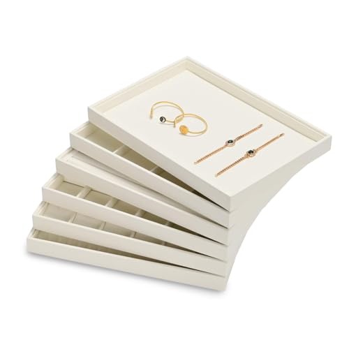 18 Slots Microfiber Necklace Bracelet Tray Jewelry Tray Necklace Bracelet Holder Organizer (White) - color: Beige, size: 18 Slot
