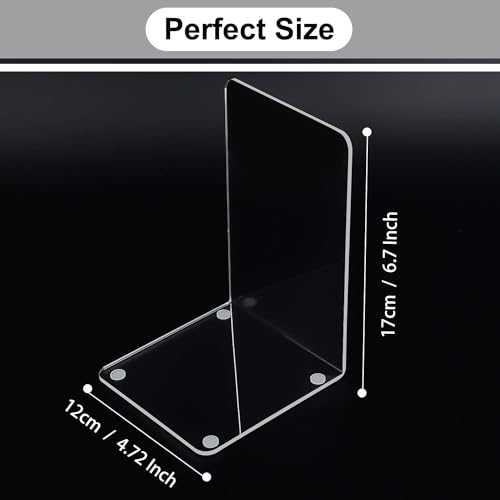 MerryNine 2 Pair Plastic Acrylic Bookends Pair Organizer Bookshelf Decor Decorative Bedroom Library Office School Supplies Stationery Gift (3.54x4.72x6.7 Inch) - color: Th:3mm/0.12", size: 4 Pcs - 3.54 x 4.72 x 6.7 in