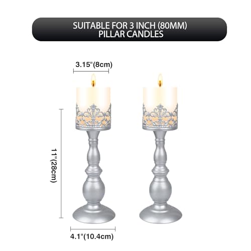 Candle Holders for Pillar Candles Gothic Matte Pearl Silver Tall Candle Holders Set of 2 Decorative Large Table Centerpieces Candle Stand Decor (Pearl Silver 2PCS A) - color: Pearl Silver 2pcs a