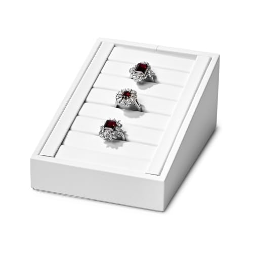 Oirlv Premium PU Leather Ring Tray Display Stand Slotted Jewelry Showcase Display Jewelry Organizer Ring Holder for Trade Show(White) - color: Leather white
