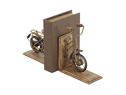 Deco 79 Wooden Bike Decorative Bookends Non Skid Bookends, Set of 2 Office Bookends7"W, 9"H, Brass