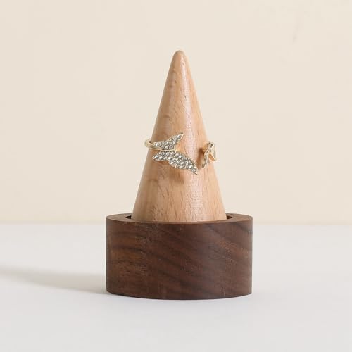GemeShou walnut ring cone stand for jewelry, Stable ring holder for men, wooden ring displays for selling, small jewelry ring holder for nightstand【Ring holder-Cone 1】 - style: One Cone