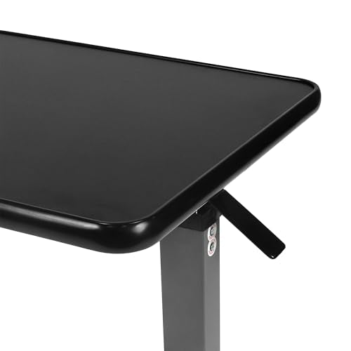 Vaunn Medical Pneumatic Adjustable Overbed Bedside Table with Wheels (Hospital and Home Use) - color: Black