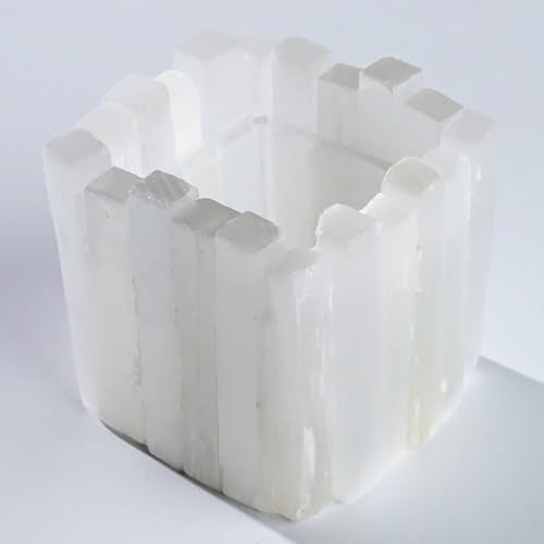 Natural Selenite Candle Holder for Tea Lights Irregularly Arranged Selenite Wand Candlesticks - Elegant Home Decor (Square Candle Holder)