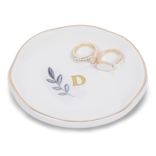 Personalized Ceramic Ring Dish, Initial Jewelry Tray for Rings, Earrings, Necklaces & Bracelets, Gift for Engagements, Birthdays, Holidays, Mom, Sister, Bridesmaid, Bride-to-Be, 4" Ring Plate - color: D
