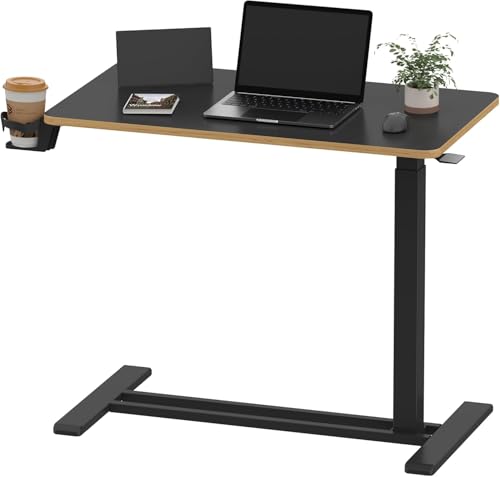 SANODESK Medical Adjustable Overbed Bedside Table with Hidden Casters, Pneumatic Mobile Laptop Computer Standing Desk Cart with Tray, Hospital and Home Use(31.5" W x 17.7" D, Black) - color: Black, size: Large