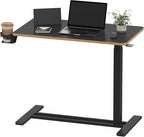 SANODESK Medical Adjustable Overbed Bedside Table with Hidden Casters, Pneumatic Mobile Laptop Computer Standing Desk Cart with Tray, Hospital and Home Use(31.5" W x 17.7" D, Black) - color: Black, size: Large