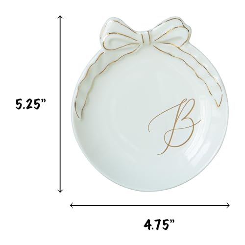 COLLECTIVE HOME - Personalized Initial Ceramic Jewelry Tray with Bow, Christmas Gift Ideas for Women, Small Gift for Girlfriend Wife, Ring Holder, Earrings Dish, Birthday Gift for Her (B) - color: B