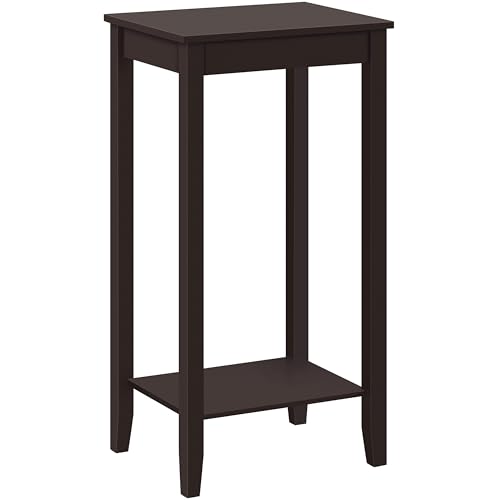 Yaheetech End Table Sofa Side Table with Open Shelf and Solid Wood Legs, Plant/Telephone Stand for Living Room, Couch, Office, Small Spaces, L15xW12xH29 Inch, Dark Coffee - style: Single