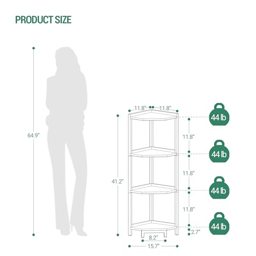 Hzuaneri Corner Shelf Stand, Corner Bookshelf, Storage Standing Shelf Unit with Metal Frame, Plant Stand, Bookcase for Living Room, Home Office, Bedroom, 4-Tier Black CS05806B - color: Black, size: 4 Tier