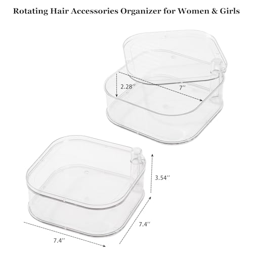 FABROK Large Rotating Hair Accessories Organizer for Girls, Clear Hair Product Holder for Women Headbands, Scrunchies, Clip, Ties, Brushes, Plastic Vanity Storage Box for Jewelry and Makeup - size: 1-Layer