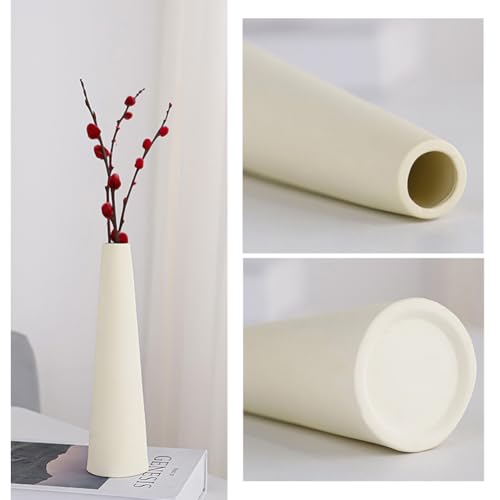 21CM Ceramic Bud Vase Small Narrow Neck Vase Conic Decorative Single Stem Floral Home Decor Centerpiece for Home Wedding Bedroom Living Room Office Table Decoration(Beige)