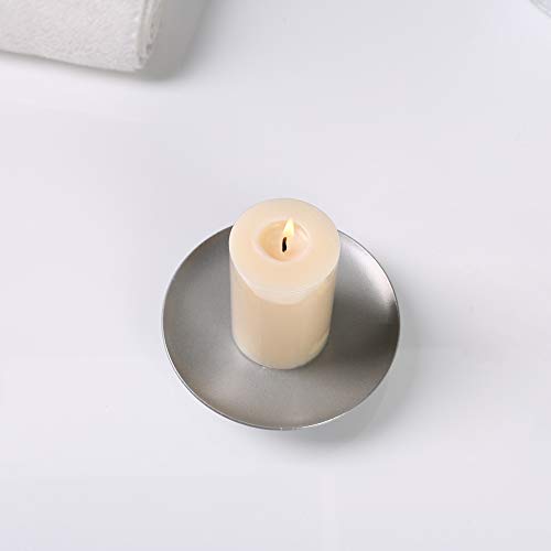 Scwhousi Silver Iron Plate Candle Holder, Decorative Iron Pillar Candle Holder, Set of 3,Candle Stand for Wax Candles - color: Silver