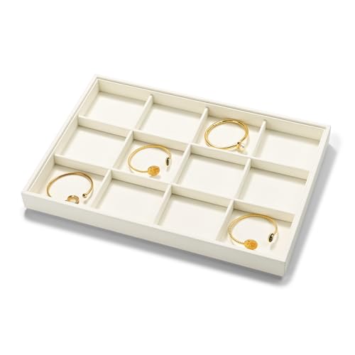 12 Grids Microfiber Jewelry Tray Bracelet Bangle Earring Tray Jewelry Display Trays for Bracelet Bangle Watch Earring Display Storage (White) - color: Beige, size: 12 Grid