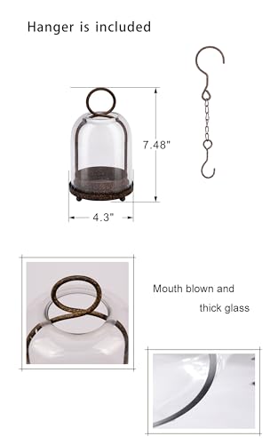 7.5" High Versatile Modern Metal Hurricane Lantern with Handmade Sturdy Glass Dome in Rustic Brown for 2" Pillar Candle & Plants, Industrial, Farmhouse, Shabby Chic (Brown, 4" x7.5 for 2" Pillar) - color: Brown, size: 4"x7.5"