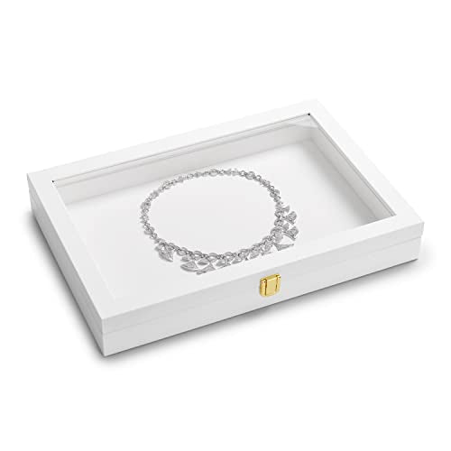 Oirlv White Jewelry Organizer Tray with Acrylic Lid Premium Leather Jewelry Box with Transparent Lid Drawer Insert Big Necklace Display Case(Flat Tray) - color: White, size: 1 Grid